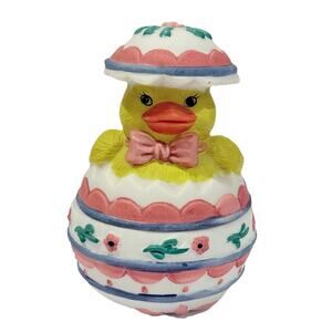 Vintage 4in Little Duckling Trinket Box Ceramic Chick 2 Pcs Easter Spring‎ T17